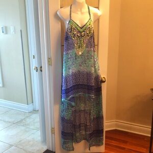 Beaded Bohemian Asymetric Dress/Cover-up